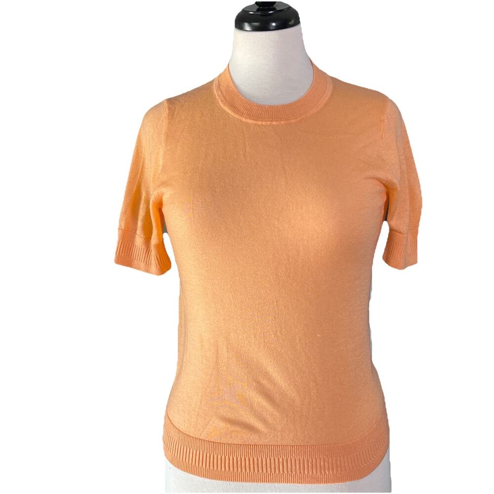 J Crew Women's Polyester Silk Blend Crew Neck S/S Sweater Top Peach Size XS